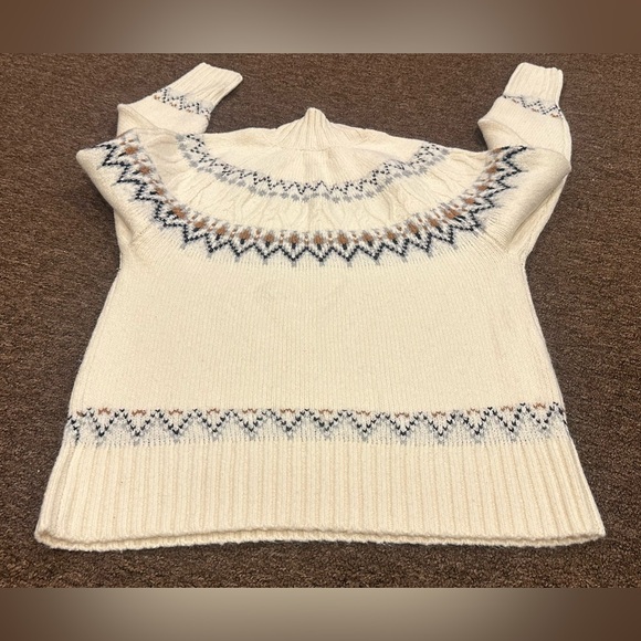 NWT Women's Artelier Nicole Miller Sz L Cream Sweater Blue Pattern - Picture 3 of 4